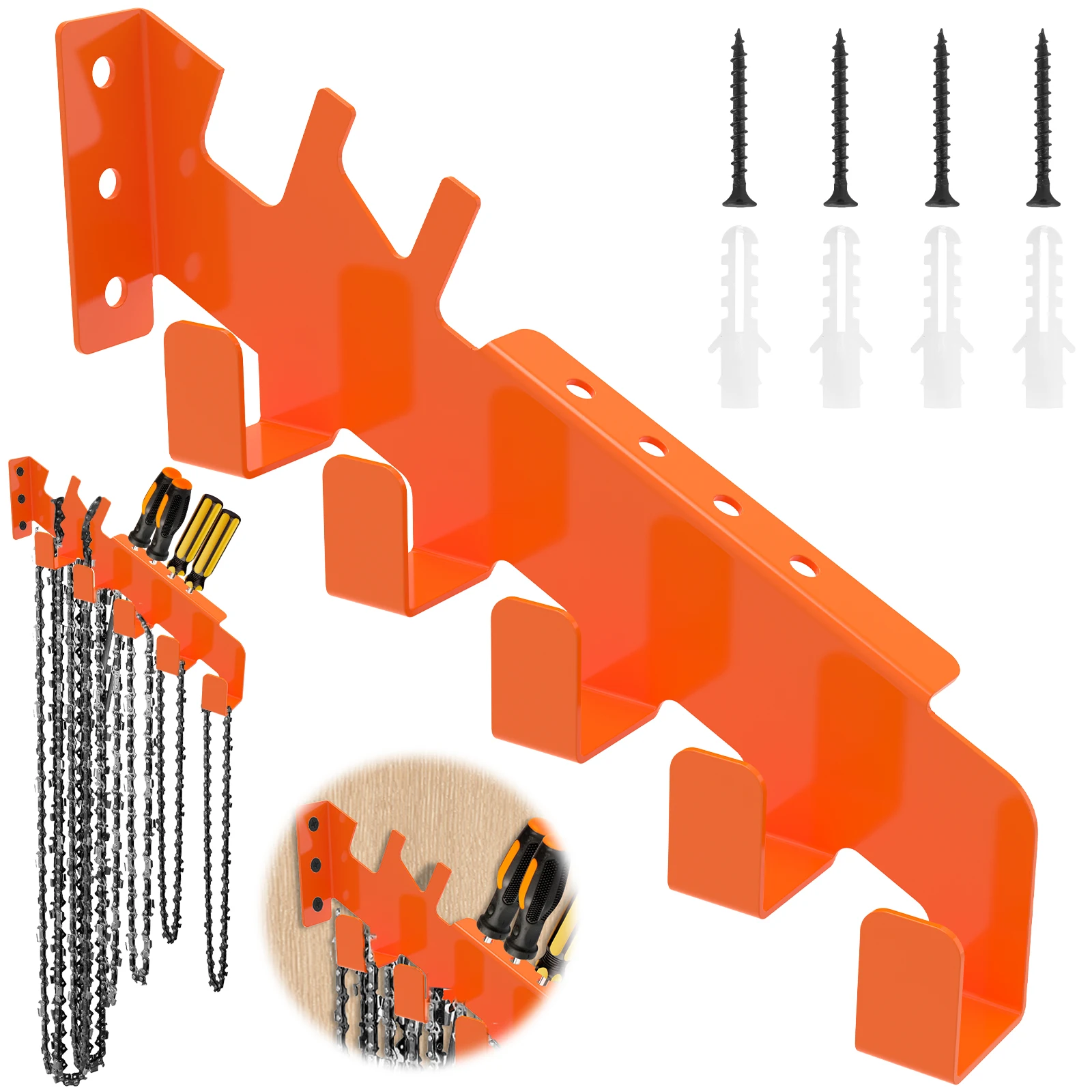 Chainsaw Chain Hanger Wall Mount with 5 Hooks Heavy Duty Chainsaw Chain Storage Rack Chainsaw Accessories Garage Shed Organizer