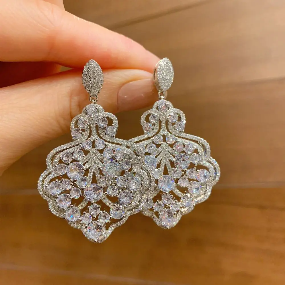 2023 Hot Selling Cubic Zirconia Zircon Women's Pendant Earrings, Platinum Crystal Wedding Earrings, Bride Jewelry Gifts