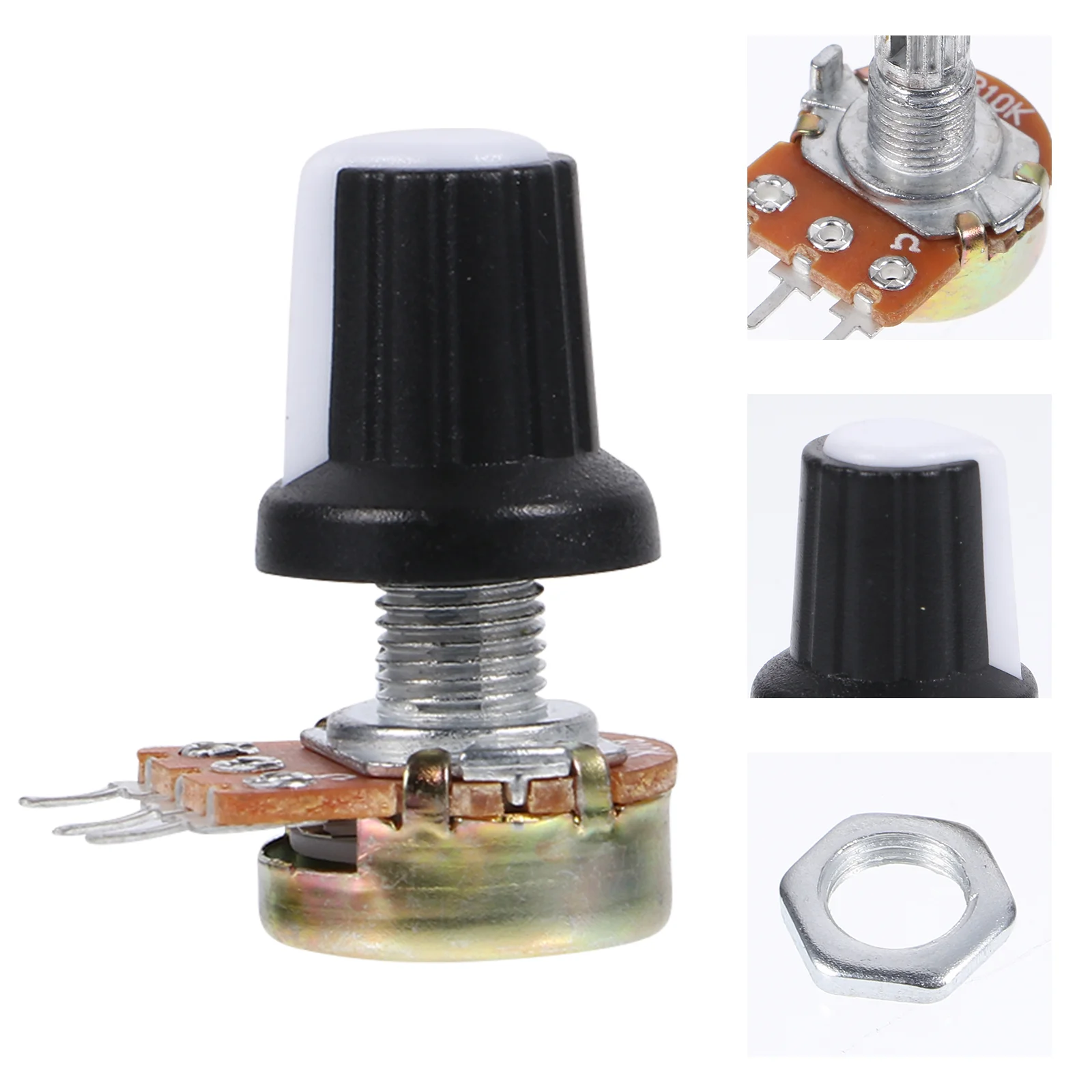 10 Pcs Switch Potentiometer 10k Adjustable with Knob Shaft Plastic Knurled Linear Taper Light Dimmer