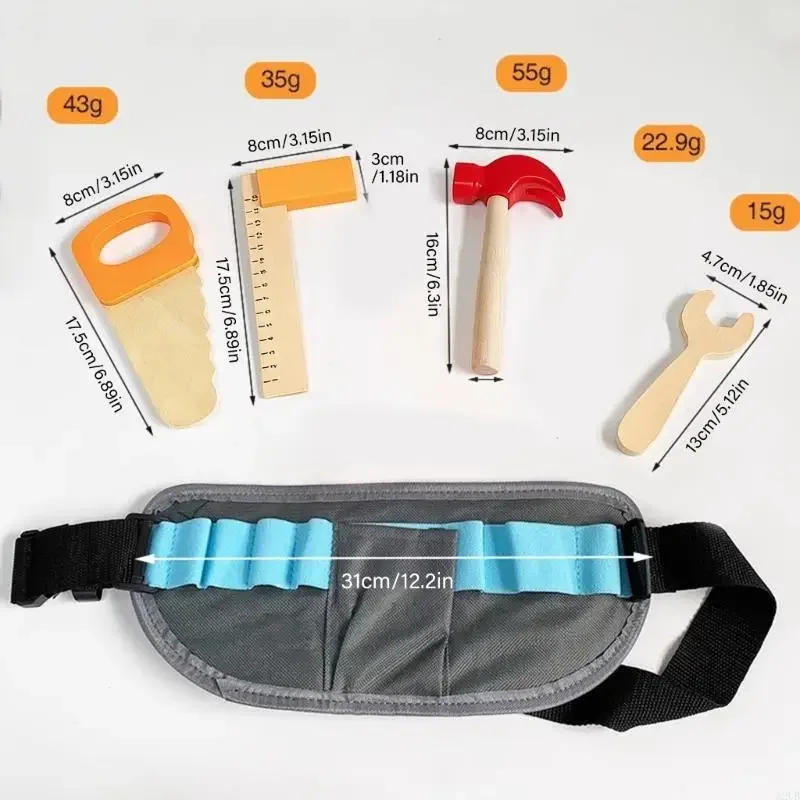 Realistische houten gereedschapssets voor kinderen met veilige ronde randen Educatief rollenspel Timmerman speelgoedbouwset voor