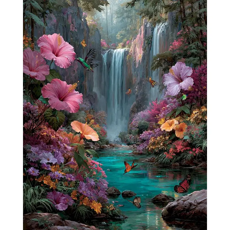 RUOPOTY Paint By Numbers For Adults DIY Color by Number for Beginner Waterfall Landscape Crafts Gift Gift Acrylic on Canvas Pain