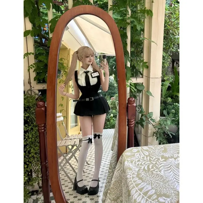 Pure Desire Style Hot Girl Uniform College Leuke Kraag Mouwloos Shirt Hoge Taille Jarretelrokje Sexy Pak