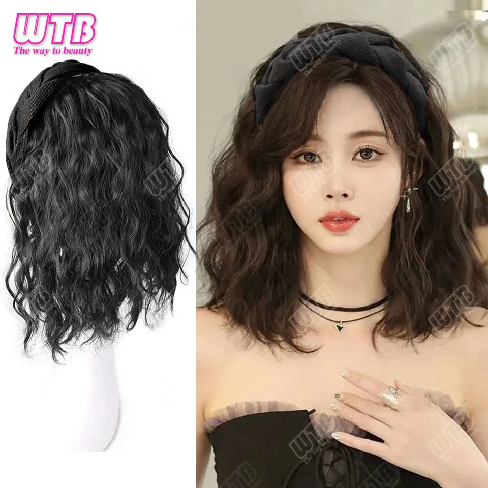 

Long Wavy Curly Headband Wig Clip on Hair Extension U-Shaped Hairpieces Synthetic Natural Fake Half Wig for Women