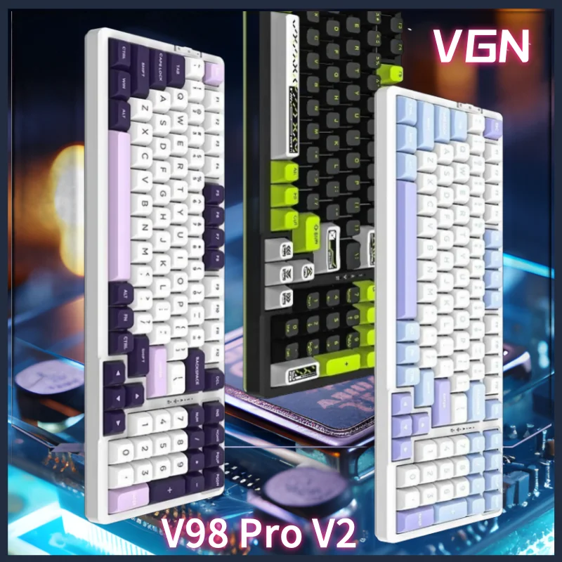 Imagem -01 - Pro v2 Teclado Mecânico Tri-mode sem Fio Bluetooth Personalizado Estrutura de Junta Jogos Esports 99 Keys Vgn-v98 pro v2 teclado mecanico tri mode sem fio bluetooth personalizado estrutura de junta jogos esports 99 keys vgn v98 01