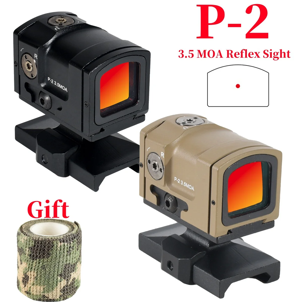 

P-2 Red Dot Reflex Sight 3.5 MOA Optics Riflescope Collimator Reflex Sight for 20mm Rail Hunting Airsoft Pistol Glock 17 19