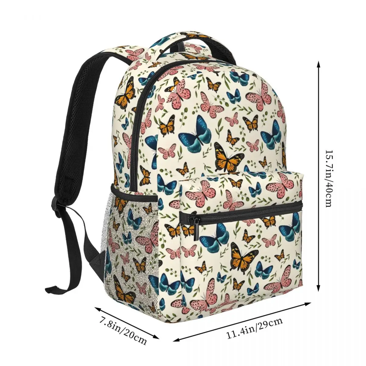 Whimsical Butterflies Printed Lightweight Casual Schoolbag For School, Outdoor, Shopping, Office 16in