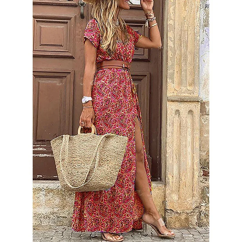 Europe and the United States hot fashion Bohemian style V-neck floral dress