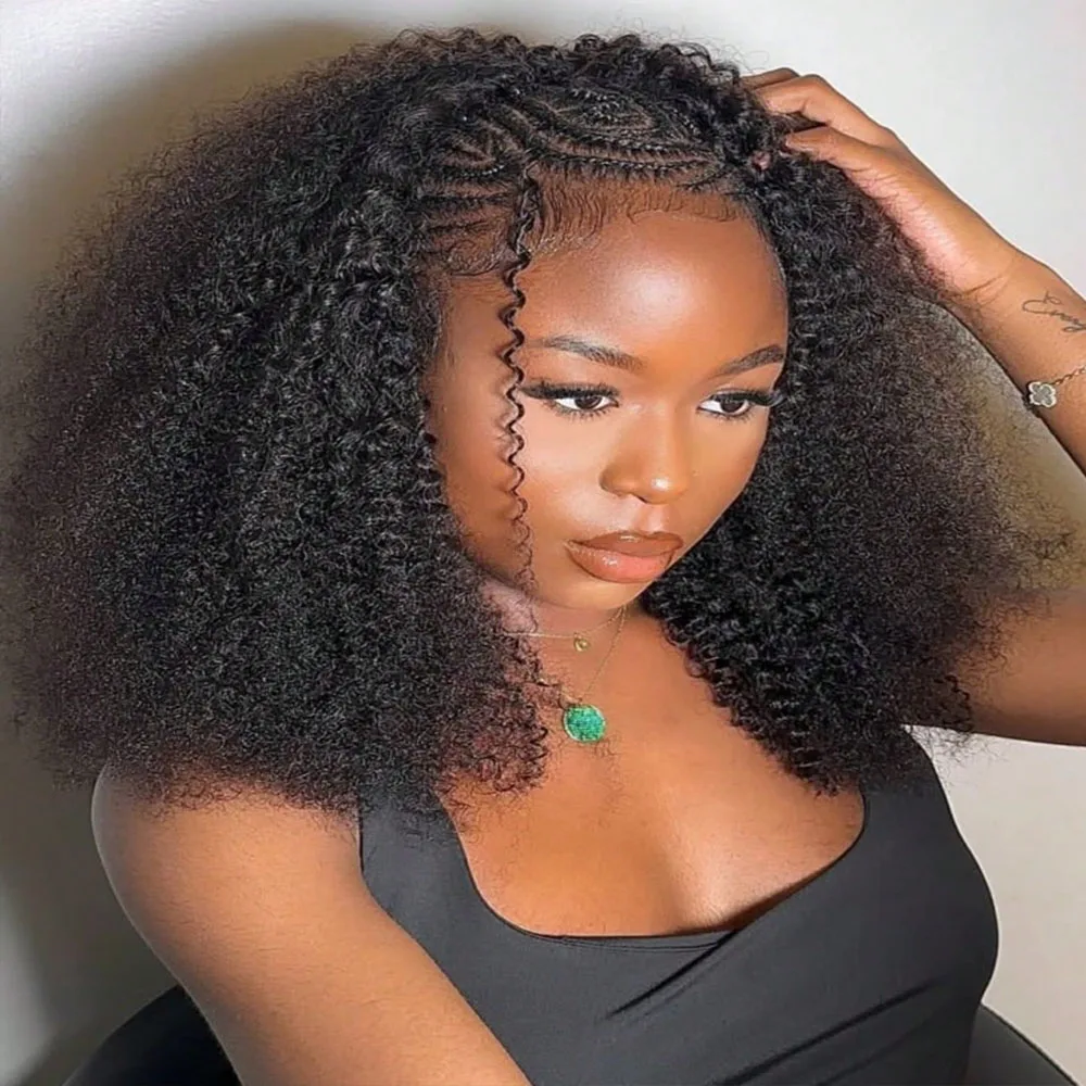 250 High Density Afro Kink Curly Half Wig Human Hair Breathable Machine Made 3In1 Deep Curly Clip In Hairpiece UpgradeHalf Wigs