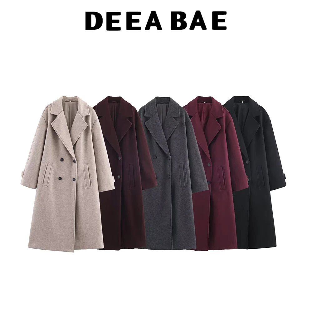 

DEEABAE 2025 autumn new women's clothing style simple lapel long sleeved loose soft coat jacket