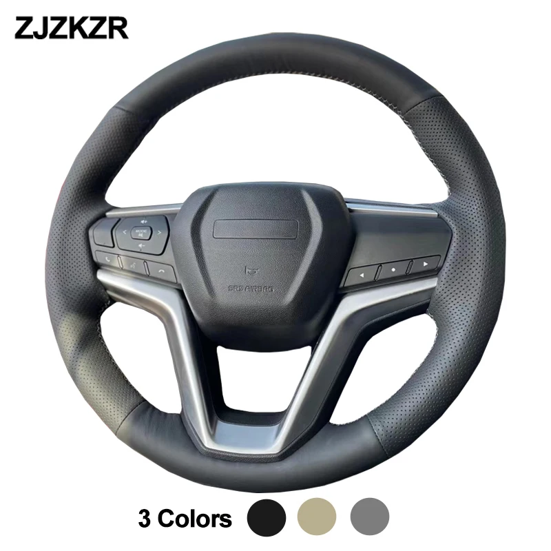 Hand Stitching Car Auto Steering Wheel Cover Wrap For Isuzu D-Max MU-X III 2020-2023 Dark Gray Beige Braid On Steering-Wheel