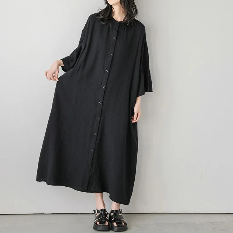 الخريف المرأة الجديدة اليابانية Rakuten فستان المرأة متوهج كم بلون قميص فضفاض فستان طويل المرأة Vestido النساء الطرف