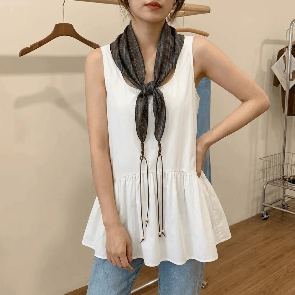 Versatile Striped Cotton Headscarf Lightweight Soft Triangle Scarf Breathable Ethnic Style Layering Accessory Cover up