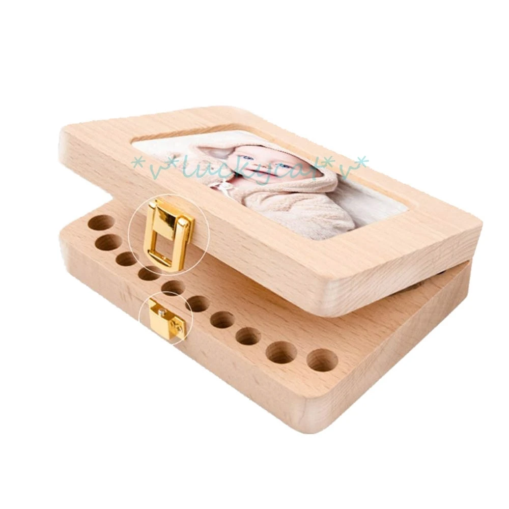 New 1pcs  Cute Wooden Photo Frame Fetal Hair Deciduous Tooth Organizer Milk Teeth Placing Box Newborn Baby Souvenirs Gift