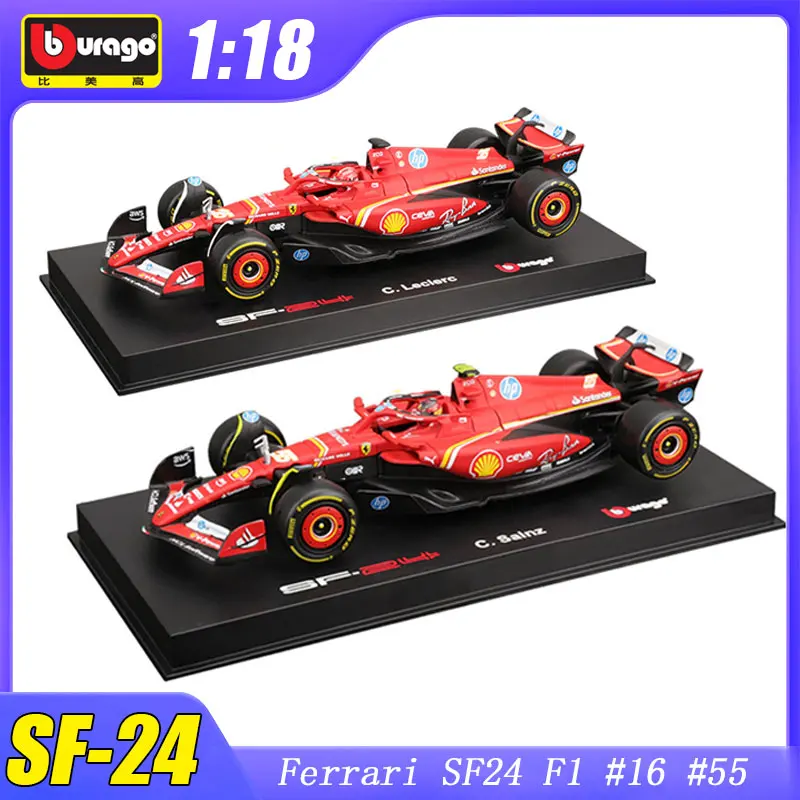 1:18 Bburago Ferrari F1 SF24 SF-24 #16 #55 Model Car Formula Racing Alloy Diecast Static Die Cast Vehicles Collection Kids Gift