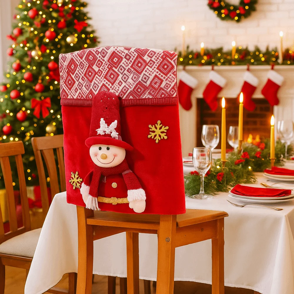 

Праздничный декор, мультяшный рождественский чехол на стул, снеговик, мягкий рождественский декор стола, декоративный съемный декор на спинку стула, праздничный декор
