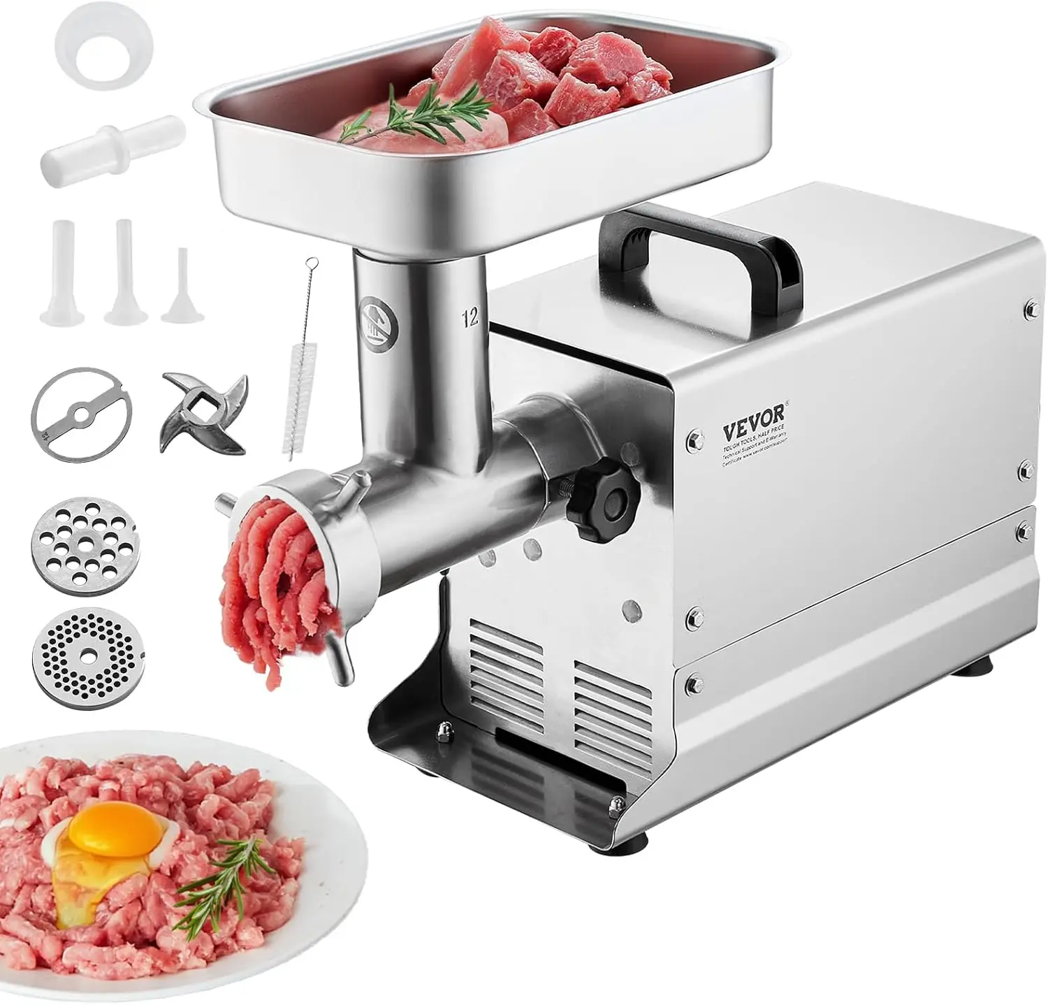 Grinder, 5 Lbs/Min Capacity Electric Meat Grinders with Blade, Grinding Plate, Sausage Maker, Stainless Steel Commercial Meat Mi