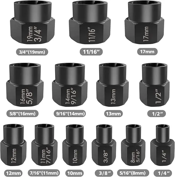 13Pcs Twist Socket Extractor Kit, Stripped Nut & Bolt Removal Tools Compatible with 3/8