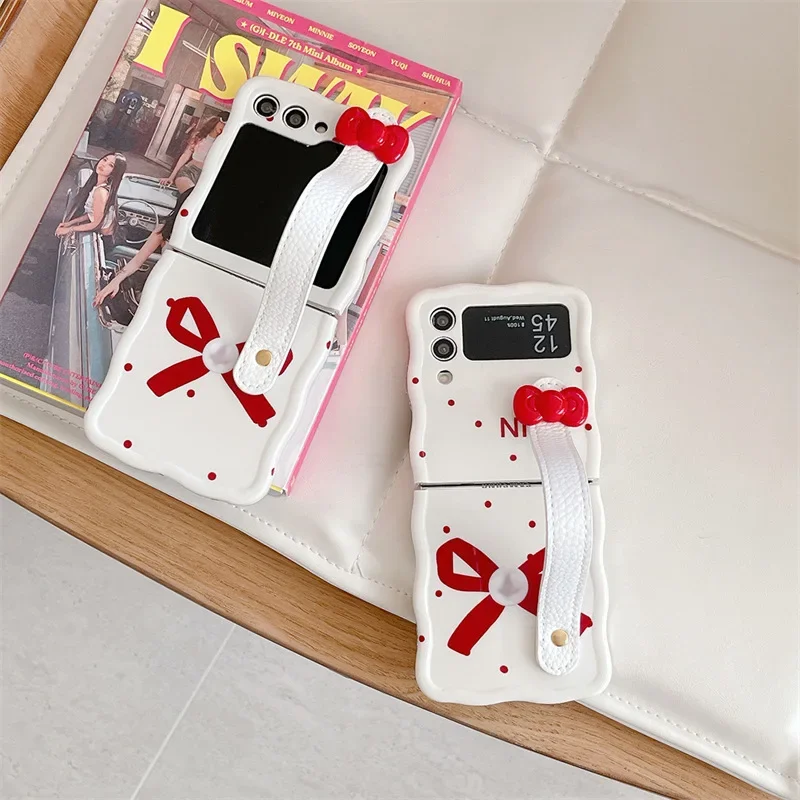 Rode Polka Dot Boog Telefoonhoes Voor Samsung Galaxy Z Flip 6 5 4 3 Beschermhoes Voor Zflip4 Zflip5 Zflip6 Hoesje