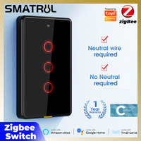 Tuya Zigbee WIFI Smart Switch Neutral Wire/No Neutral Wire Required Wall Touch Wireless Light Switch Alexa Google Home Assistant