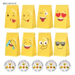 Wegwerp Verpakking Papieren Zak Met Afdichting Sticker Lachend Gezicht Diy Vierkante Bodem Eten Westerse Punt Olie Proof Uitdrukking Snoep