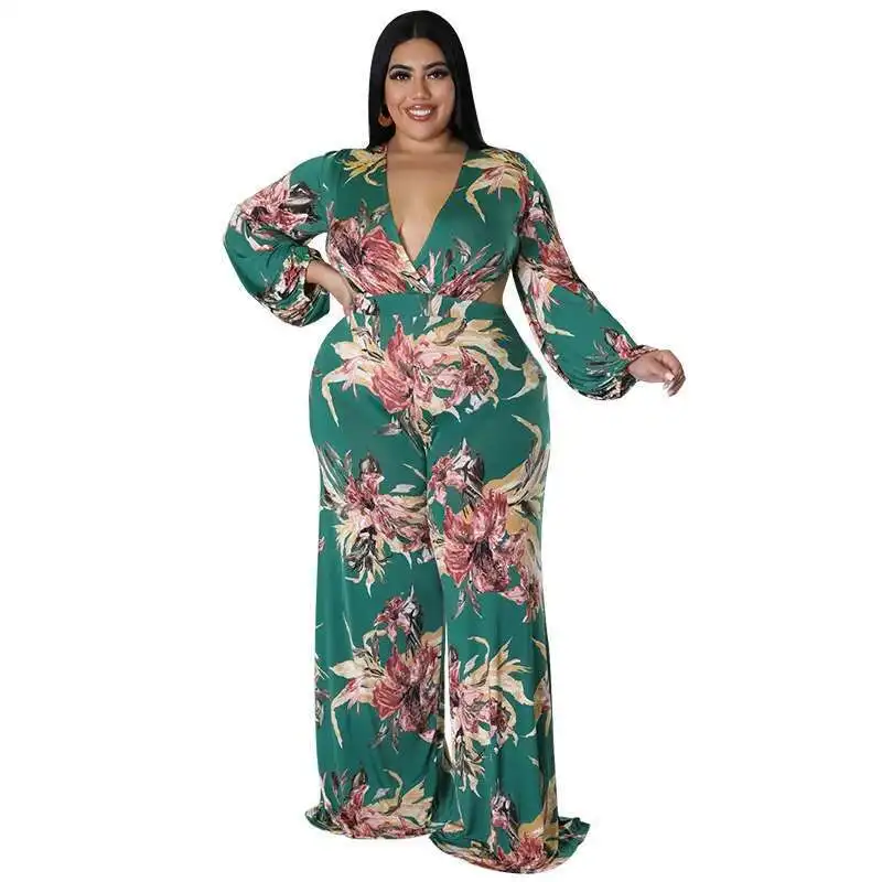 

Large My999 Women's Dress Large Flower Print Cool Sexy Backless Bandage Long Sleeved Jumpsuit