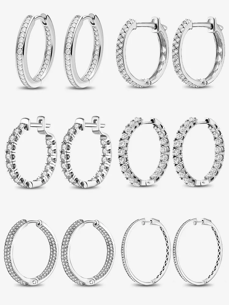 925 Sterling Silver Classic Fashion Full Round Zircon Earring For Women Engagement Wedding Luxury High Quality Fine Jewelry