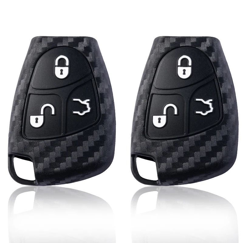 Funda protectora de silicona para llave de coche estilo fibra de carbono para Mercedes-Benz B C E ML S CLK CL, 3 botones, entrada sin llave