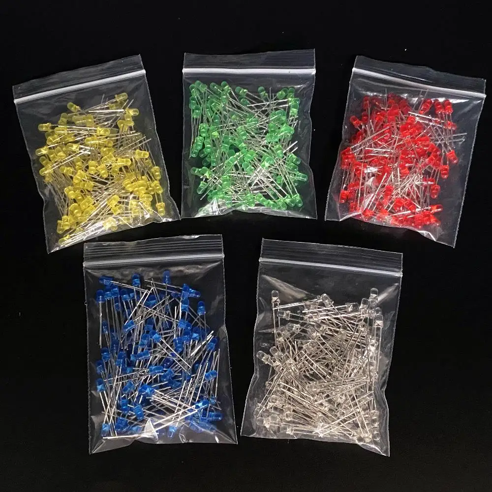 100pcs/200pcs 3mm 5mm LED Diode Assorted Kit White Green Red Blue Yellow Orange F3 F5 Leds Light Emitting Diodes electronic kit