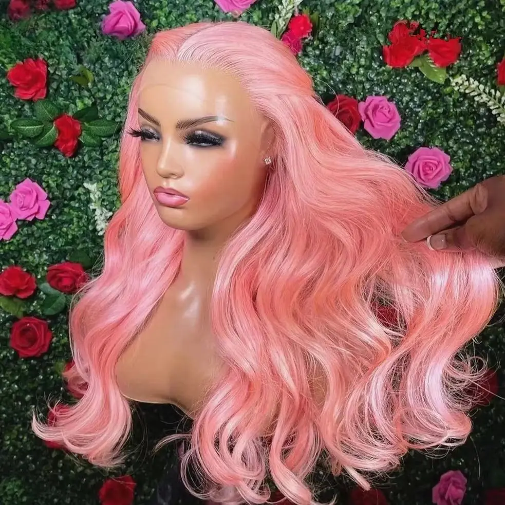 Light Pink Wig Body Wave Lace Front Wigs 13x4 HD Synthetic High Quality Halloween Costume Beginner Friendly Daily Wear Cosplay