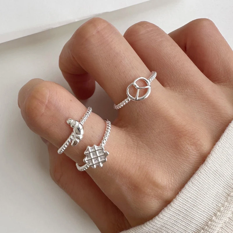 VENTFILLE 925 Sterling Silver Bread Series Ring For Girl Gift Cute Croissant Waffle Doughnut Jewelry Dropshipping Wholesale