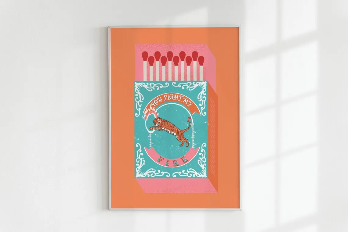 You Light My Fire Orange Matchbox  Wall Art Prints Canvas Painting Poster Picture For Living Kitchen Room Home Decor - view 2