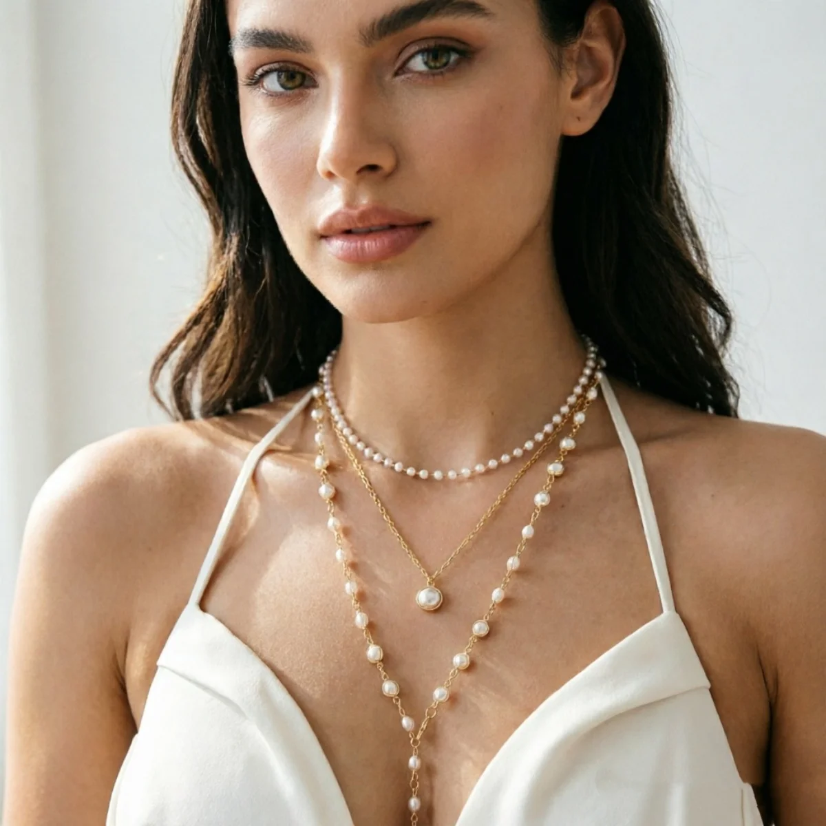 Vintage Elegante Simulierte Perlen-Halskette für Damen, Mehrschichtige Y-förmige Pulloverkette, Choker, Hochzeitsschmuck – Detail 21