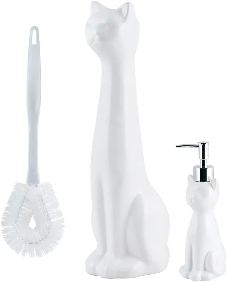 

Белый керамический набор для унитаза: держатель для ершика, пластиковая щетка и дозатор для мыла, 3 предмета, аксессуары для ванной комнаты