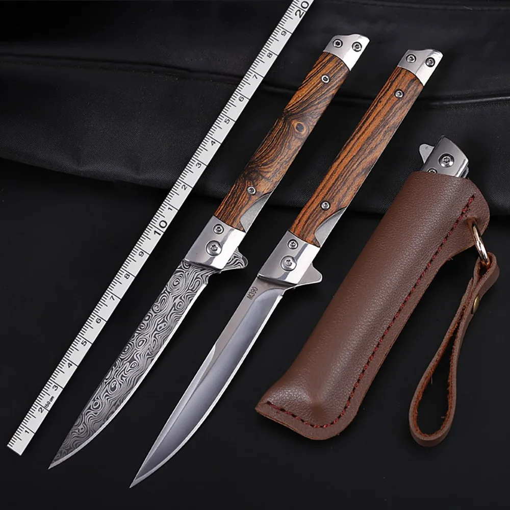 Damascus Pattern Folding Knife Multi-Purpose Outdoor Camping Quick Open Pocket Knife Stainless Steel Folding Knife