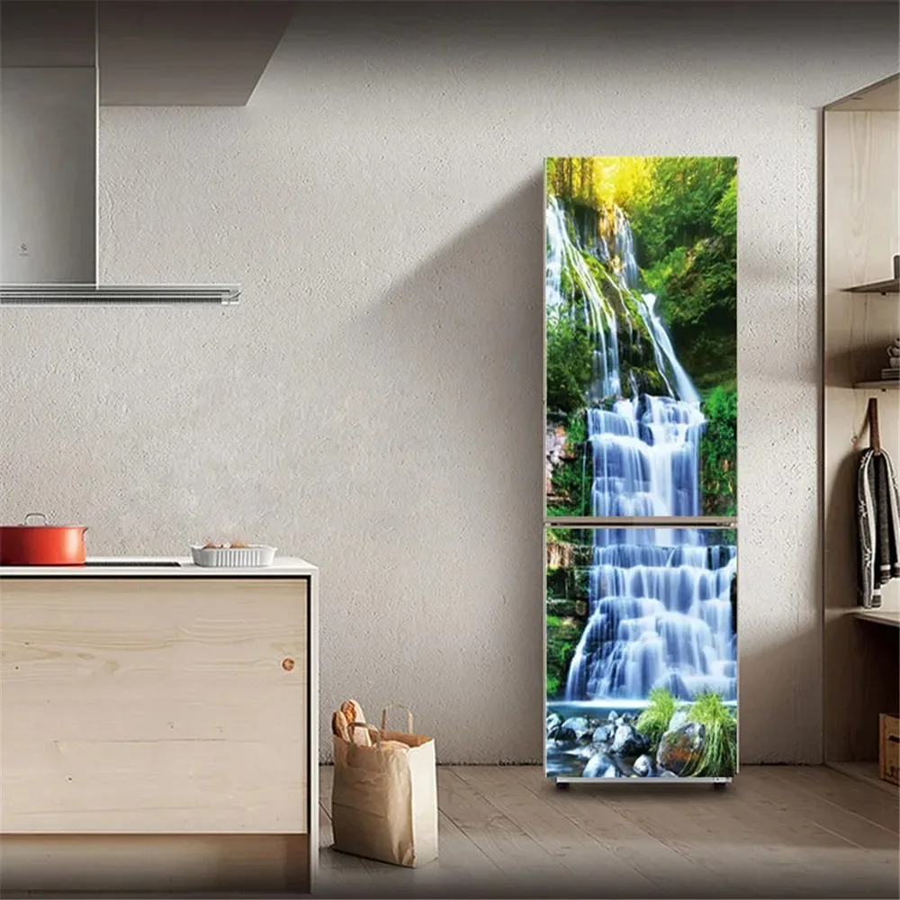 Green Bamboo Forest Fridge Stickers Self Adhesive Waterproof Anti Scratch Refrigerator Skin Cover for Kitchen Home Mural Decor