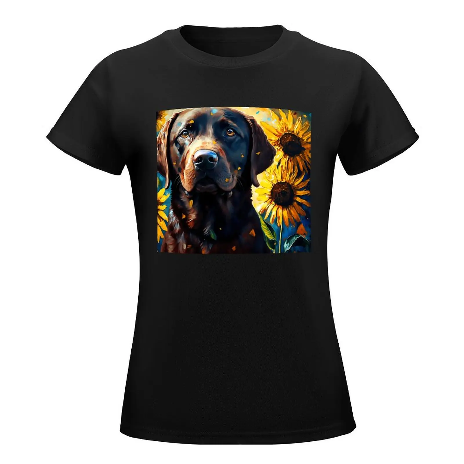 Chocolate Labrador Sunflowers, Cute Brown Lab T-Shirt sweat blanks t-shirts for Women graphic tees funny