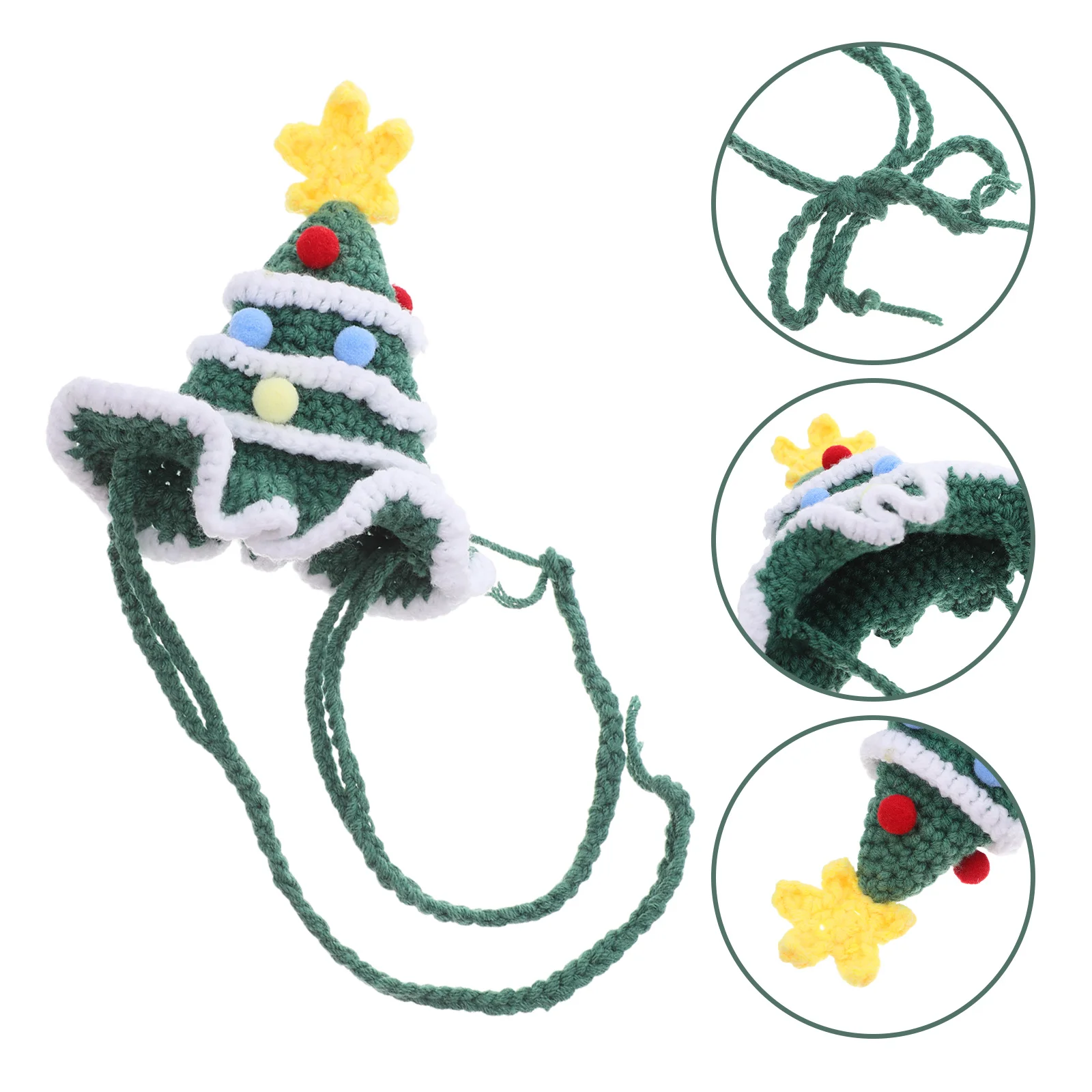

Christmas Tree Dog Hat Handmade Knitted Warm Winter Beanie Pet Costume Headwear Chin Rope Dress Up Outfit Holiday Christmas Hat