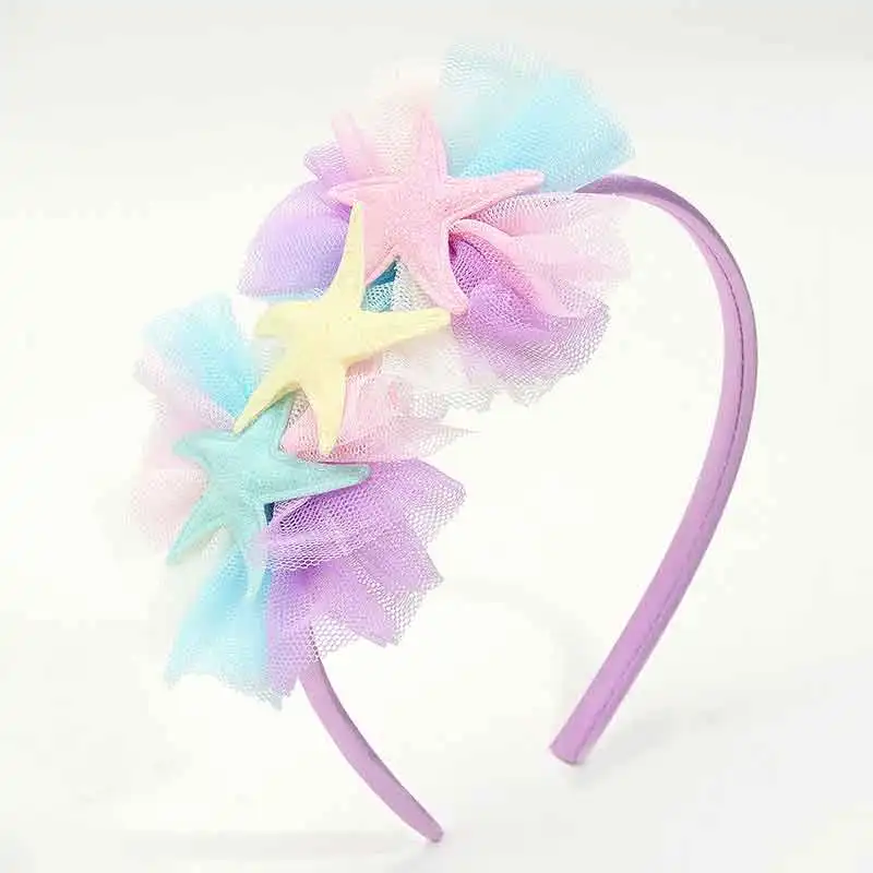 Oaoleer Cute Girls Starfish Hairbands Mesh Bowknote Headbands Seashell Headbands Princess Headwear Boutique Hair Accessories