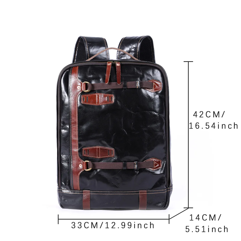 S.WORKER Lässiger Rucksack aus echtem Rindsleder für Herren, 16-Zoll-Laptop-Rucksack, Tagesrucksack mit großer Kapazität, Reisetasche, Schultasche – Detail 2
