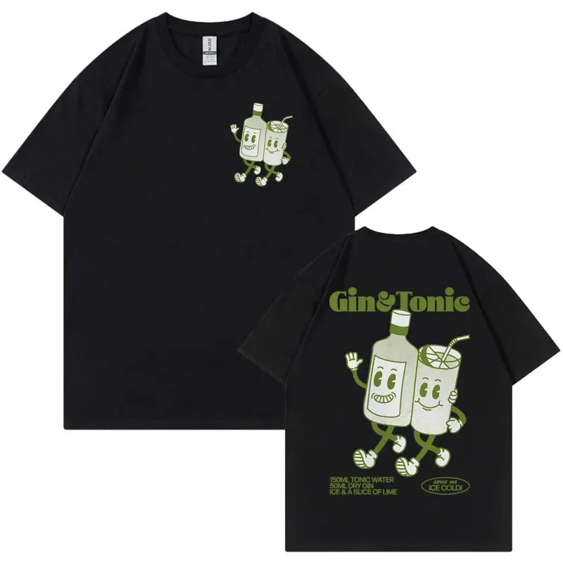 GIN AND TONIC Meme T Shirt Unisex Retro Cartoon Aesthetic T Shirts Men Summer Fashion Cotton Funny Cocktail Meme Graphic T-shirt