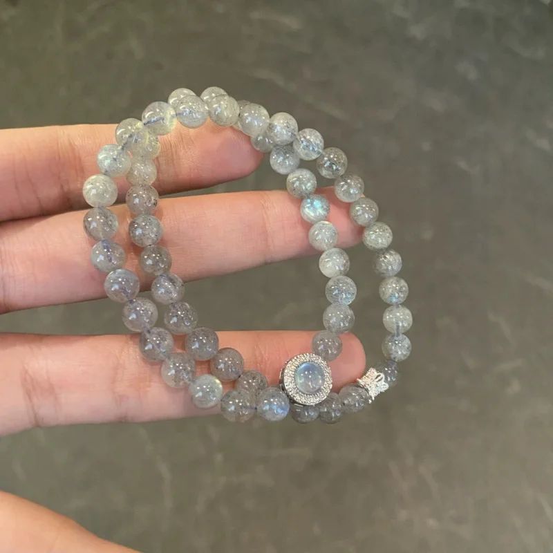 

DIY Handmade Double Layer Gray Moonlight Crystal Bracelet Natural round Beads Wholesale Jewelry New Style
