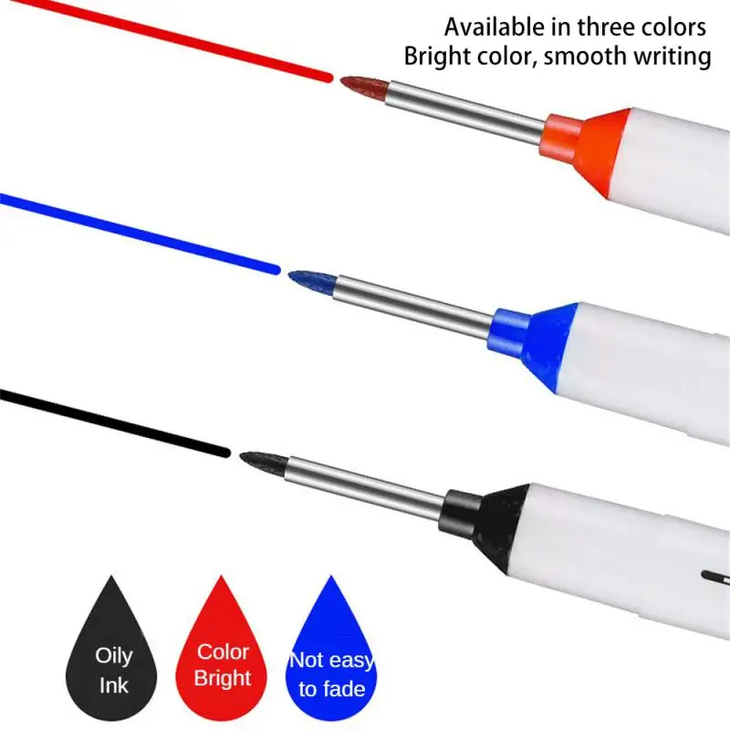 Stylos marqueurs à double pointe et à longue tête, pour le calcul, la décoration, multi-usages, pour trous profonds, rouge/noir/bleu