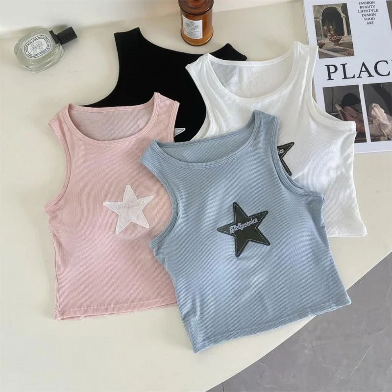 

Women's Hot Girl I-Shaped Vest Underwear Summer Outer Wear Inner Beauty Back Integrated Bra with Pad Fixed Cup Wrapped Chest Tu