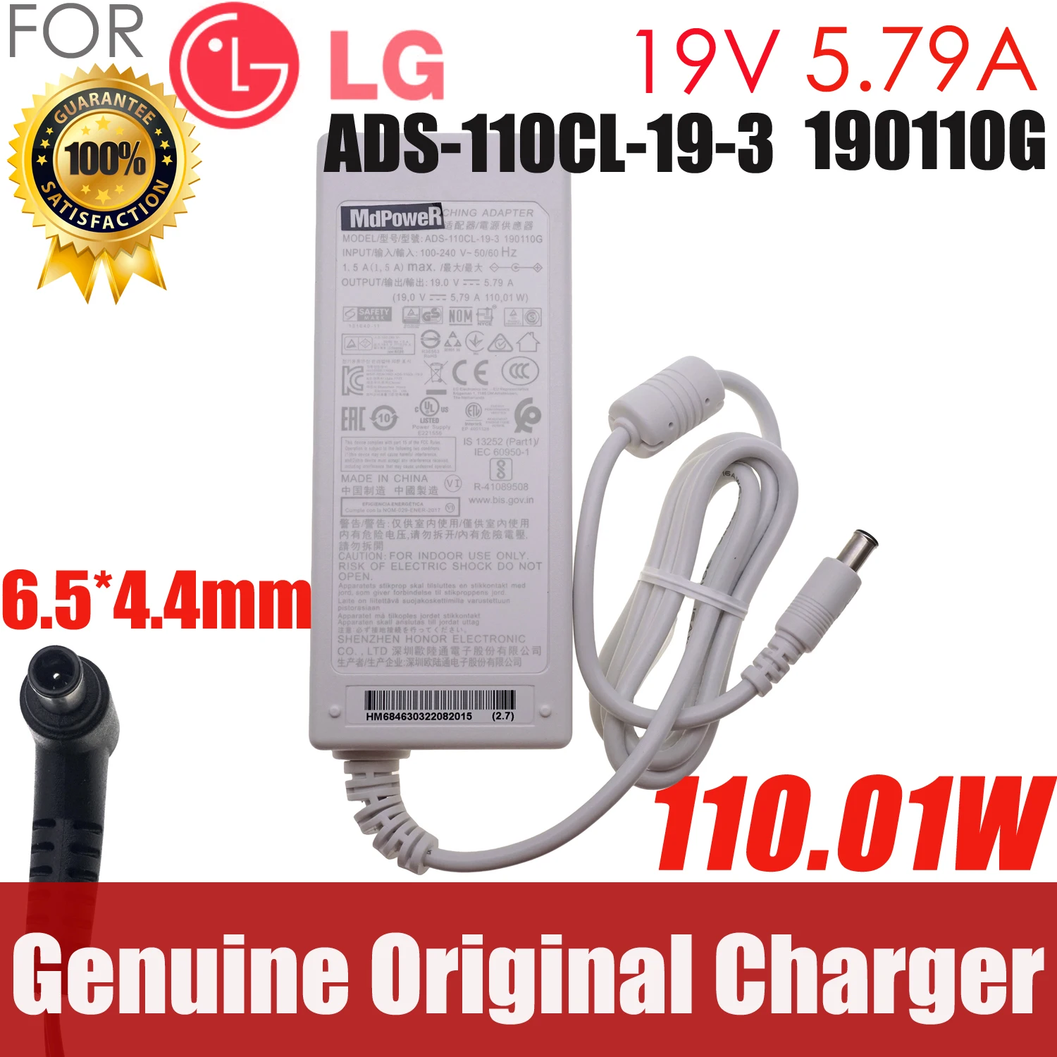 

ADS-110CL-19A-3 Genuine 19V 5.79A 19.5V 5.65A Switching AC Adapter For LG 34UM95C 34UC98 PF1500G PROJECTOR BFP100-27 EAY63032202