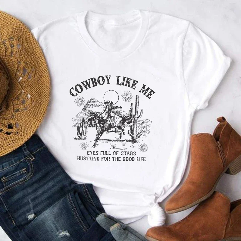 Cowboy Like Me Western Rodeo Graphic Women Vintage Boho Country Music Cotton T-shirt Desert Cactus Cowgirl Cute Retro Tops