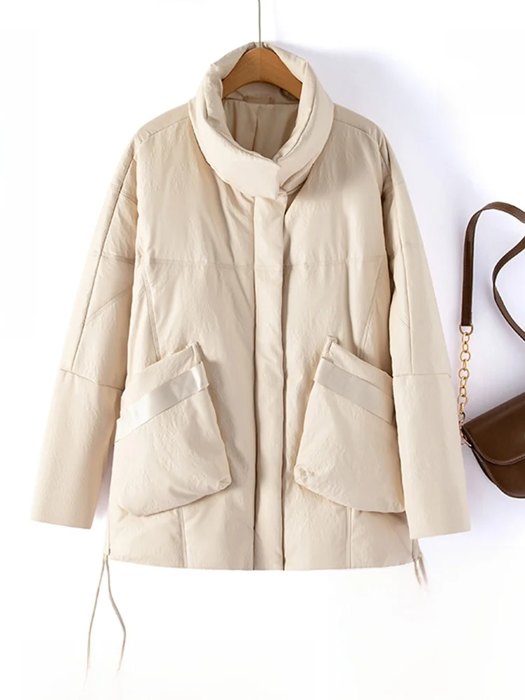 

Ning Genuine Leather down Jaet Women Winter New eepskin Medium Length Leather Coat White Du down Large Size Loose...