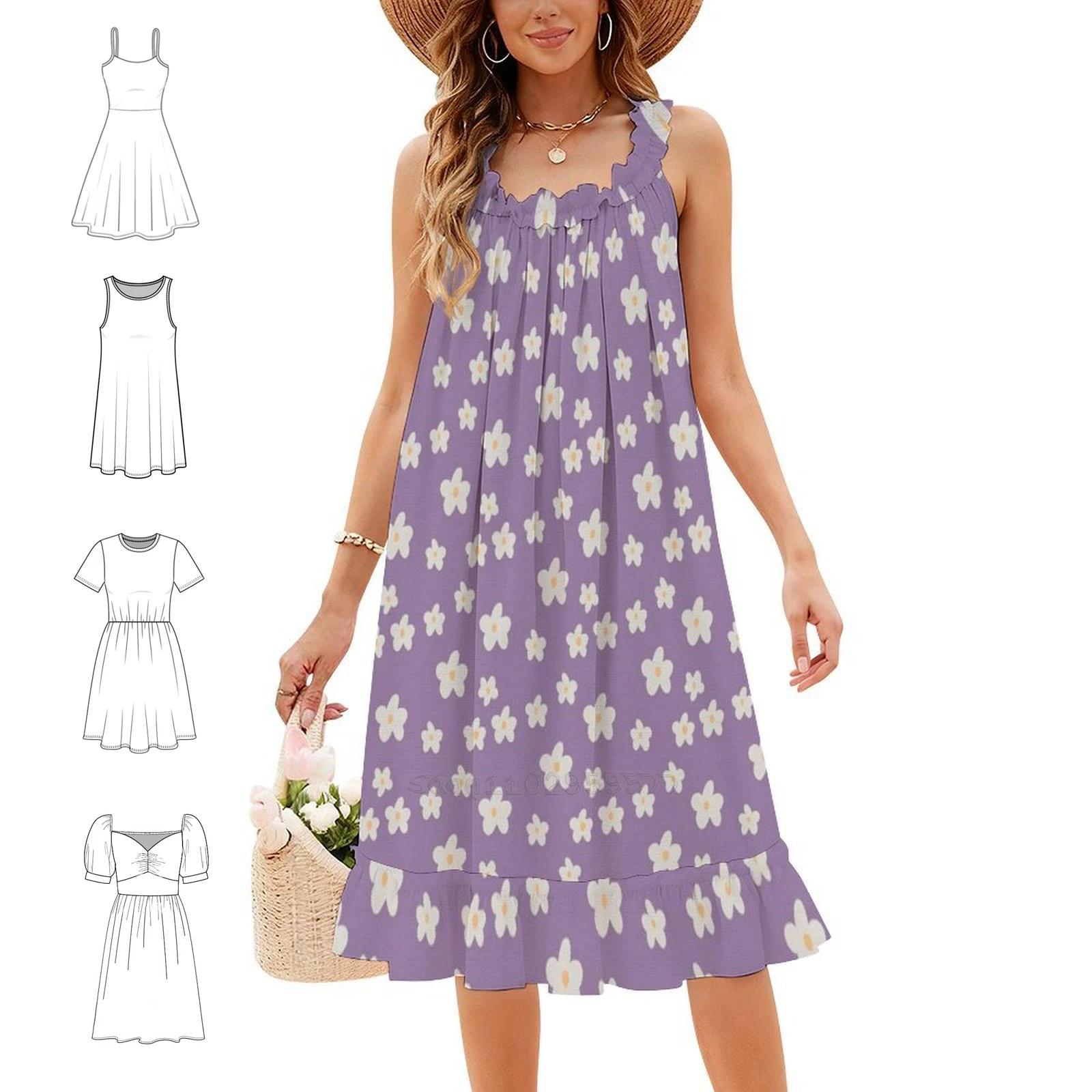 Daisies Three Bohemian Sleeveless Dress For Women Print Beach Party Dresses Flower Daisy Daisies Flowers Bouquet Women's