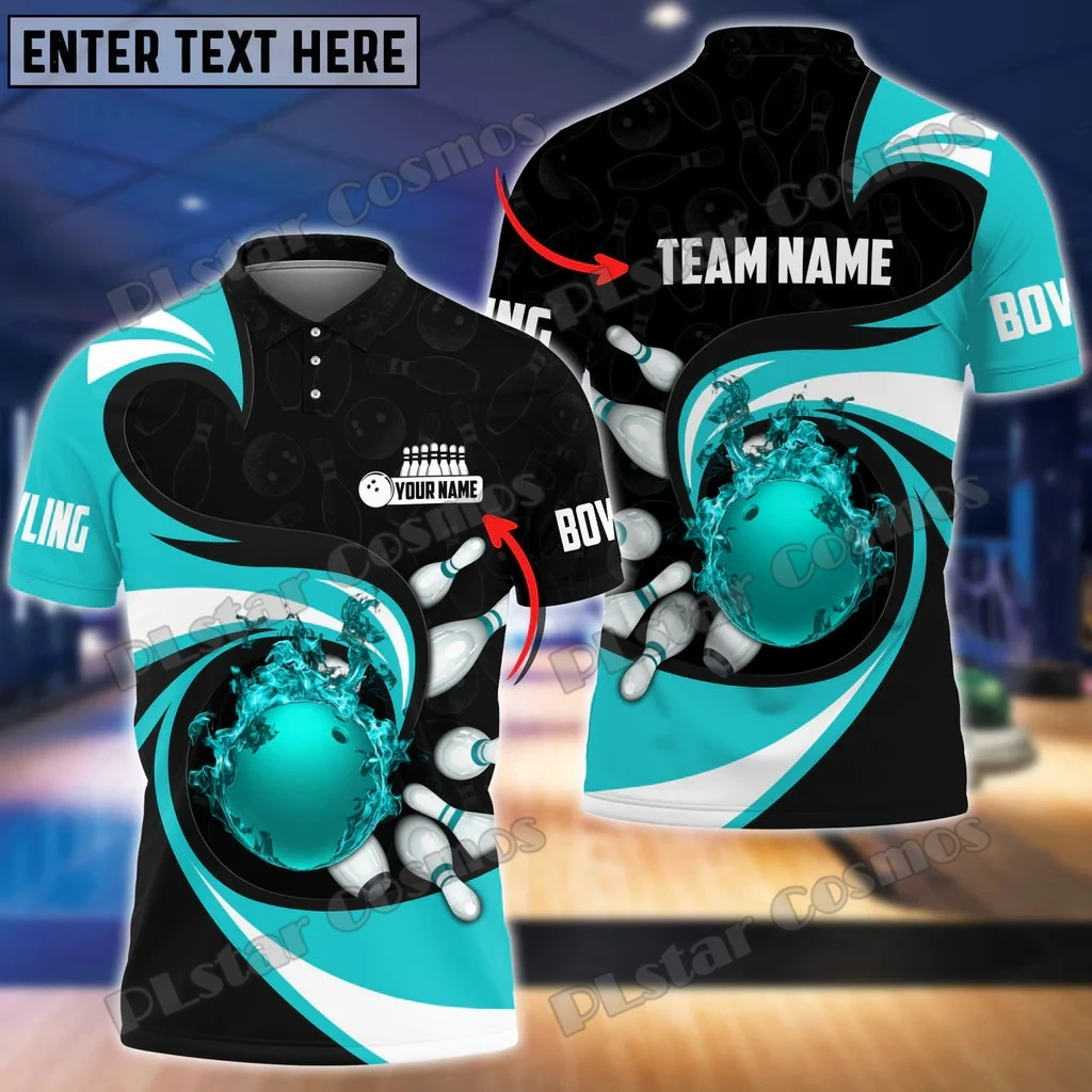 Bowling Ball And Pins Vortex Pattern Customized Name 3D Printed Men's Polo Shirt Summer Street Unisex Casual Polo shirt WK94