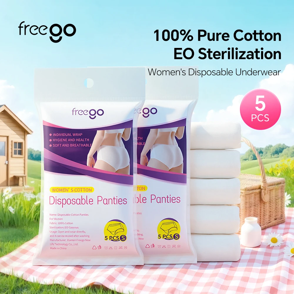 Freego 5/10/20 قطعة ملابس داخلية نسائية قطنية 100% للاستعمال مرة واحدة 7A مضادة للبكتيريا قابلة للتنفس سراويل داخلية متوسطة الارتفاع #1