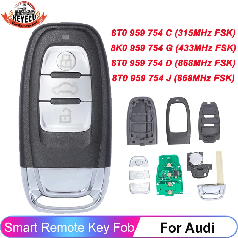 KEYECU Car Remote Control Key For Audi A4 A4L A5 A6 A7 Q5 8T0959754C 315MHz 8T0959754F 433MHz 8T0959754D 868MHz PCF7945AC CHIP